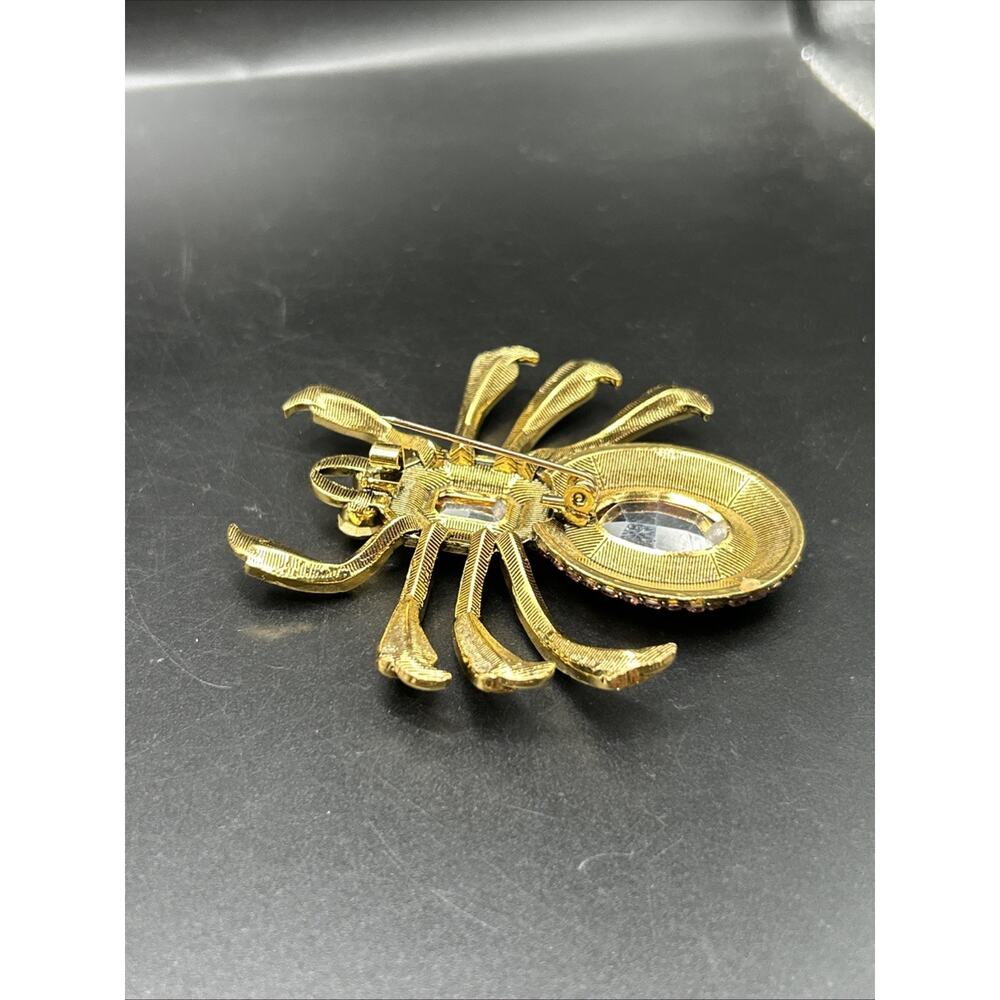 Egyptian Revival Spider Pin Brooch Gold tone 2 3/4” Pink/purple Modern Repro - Picture 4 of 5